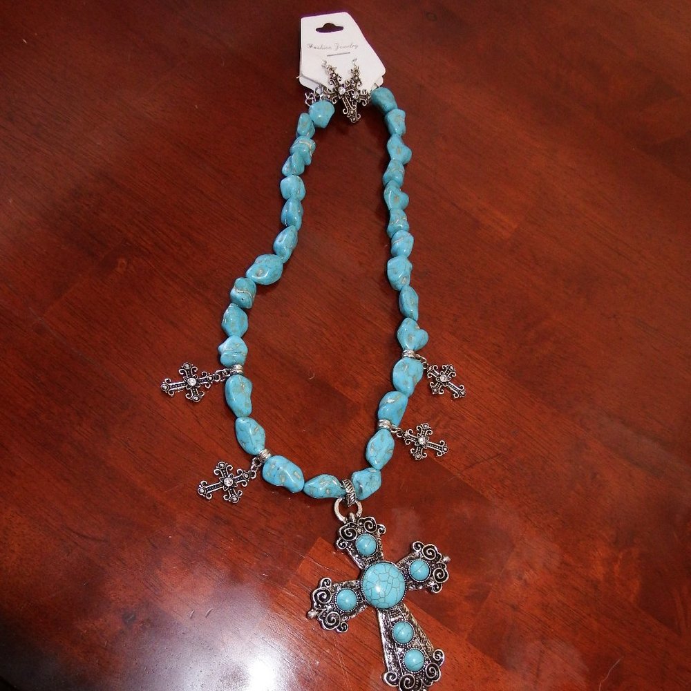 Cross Necklace and Earrings